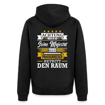 Achtung Seine Majestät Der Programmierer Spruch IT - Unisex Premium Bio Zip Hoodie - Schwarz - Hinten - Nico (187cm)