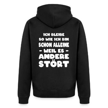 Ich Bleibe So Wie Ich Bin Spruch Ironie Ironisch - Unisex Premium Bio Zip Hoodie - Schwarz - Hinten - Nico (187cm)