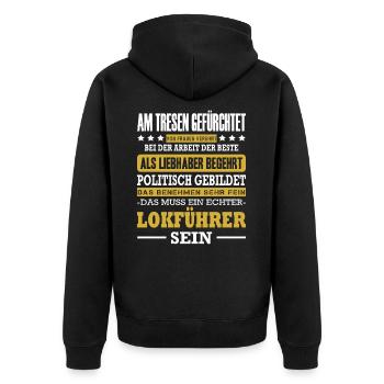 Lokführer Am Tresen Gefürchtet Zugfahrer Zugführer - Unisex Premium Bio Zip Hoodie - Schwarz - Hinten - Nico (187cm)