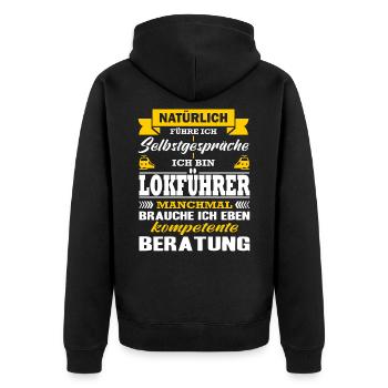 Zugfahrer Zugführer Selbstgespräche Lokführer Zug - Unisex Premium Bio Zip Hoodie - Schwarz - Hinten - Nico (187cm)