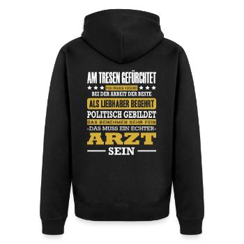 Arzt Am Tresen Gefürchtet Facharzt Spruch Oberarzt - Unisex Premium Bio Zip Hoodie - Schwarz - Hinten - Nico (187cm)