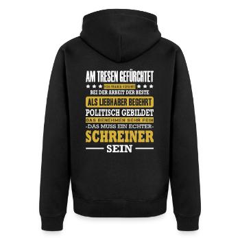 Schreiner Am Tresen Gefürchtet Schreinermeister - Unisex Premium Bio Zip Hoodie - Schwarz - Hinten - Nico (187cm)