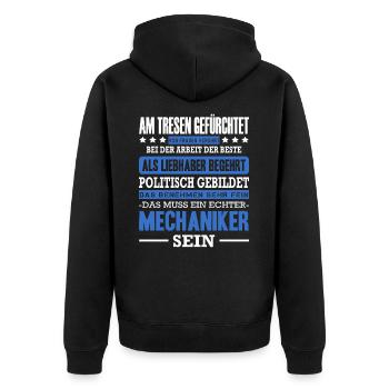 Mechaniker Am Tresen Gefürchtet Mechatroniker Auto - Unisex Premium Bio Zip Hoodie - Schwarz - Hinten - Nico (187cm)
