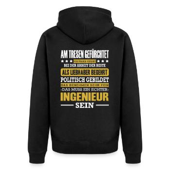 Ingenieur Prüfung Bestanden Fahrzeugbauer Beruf - Unisex Premium Bio Zip Hoodie - Schwarz - Hinten - Nico (187cm)