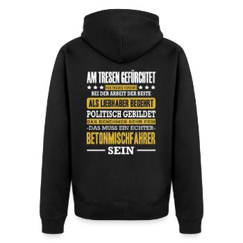 Betonmischfahrer LKW-Fahrer Trucker Betonmischer - Unisex Premium Bio Zip Hoodie - Schwarz - Hinten - Nico (187cm)