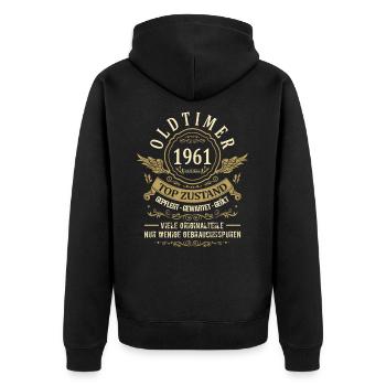 Geburtsjahr 1961 Geburtstag Oldtimer Top Zustand - Unisex Premium Bio Zip Hoodie - Schwarz - Hinten - Nico (187cm)