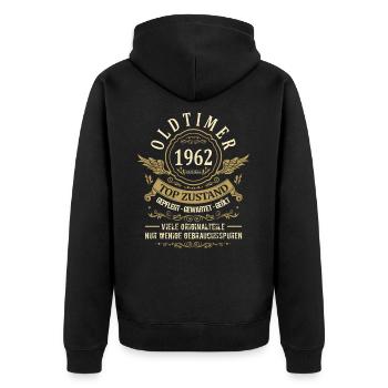 Geburtsjahr 1962 Geburtstag Oldtimer Top Zustand - Unisex Premium Bio Zip Hoodie - Schwarz - Hinten - Nico (187cm)