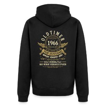 Geburtsjahr 1966 Geburtstag Oldtimer Top Zustand - Unisex Premium Bio Zip Hoodie - Schwarz - Hinten - Nico (187cm)