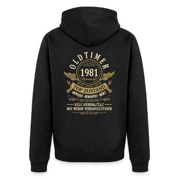 Geburtsjahr 1981 Geburtstag Oldtimer Top Zustand - Unisex Premium Bio Zip Hoodie - Schwarz - Hinten - Nico (187cm)