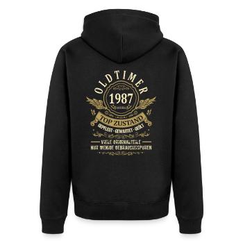 Geburtsjahr 1987 Geburtstag Oldtimer Top Zustand - Unisex Premium Bio Zip Hoodie - Schwarz - Hinten - Nico (187cm)
