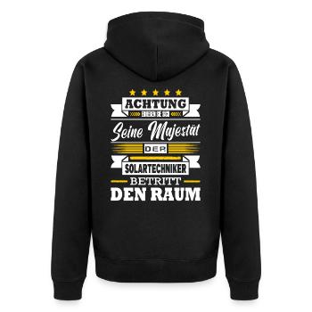 Seine Majestät Der Solartechniker Betritt Den Raum - Unisex Premium Bio Zip Hoodie - Schwarz - Hinten - Nico (187cm)