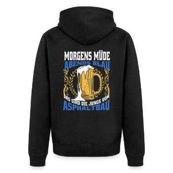 Morgens Müde Abends Blau Jungs Vom Asphaltbau - Unisex Premium Bio Zip Hoodie - Schwarz - Hinten - Nico (187cm)