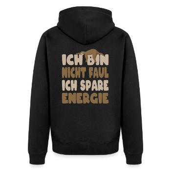 Ich Bin Nicht Faul Ich Spare Energie Faultier - Unisex Premium Bio Zip Hoodie - Schwarz - Hinten - Nico (187cm)