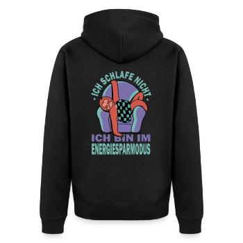 Ich Schlafe Nicht Ich Bin Im Energiesparmodus - Unisex Premium Bio Zip Hoodie - Schwarz - Hinten - Nico (187cm)