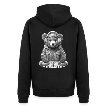 Stylischer Teddybär – Dein Shirt für Festivals - Unisex Premium Bio Zip Hoodie - Schwarz - Hinten - Nico (187cm)