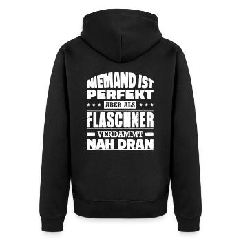 Niemand Ist Perfekt Aber Als Flaschner Nah Dran - Unisex Premium Bio Zip Hoodie - Schwarz - Hinten - Nico (187cm)