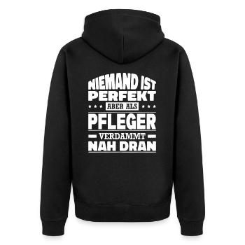 Niemand Ist Perfekt Aber Als Pfleger Nah Dran - Unisex Premium Bio Zip Hoodie - Schwarz - Hinten - Nico (187cm)