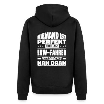 Niemand Ist Perfekt Aber Als LKW-Fahrer Nah Dran - Unisex Premium Bio Zip Hoodie - Schwarz - Hinten - Nico (187cm)