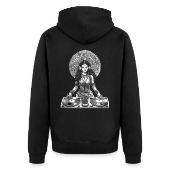 Goa Festival Vibes Shirt: Electronic Dance Music - Unisex Premium Organic Zip Hoodie - black - Back - Nico (187cm)