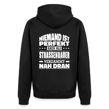 Niemand Ist Perfekt Als Strassenbauer Nah Dran - Unisex Premium Bio Zip Hoodie - Schwarz - Hinten - Nico (187cm)