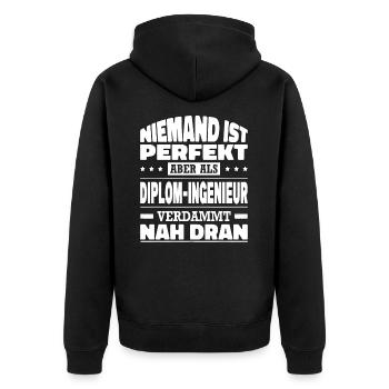 Niemand Ist Perfekt Diplom-Ingenieur Abschluss - Unisex Premium Bio Zip Hoodie - Schwarz - Hinten - Nico (187cm)