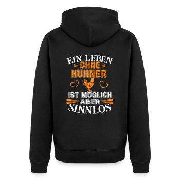 A life without chickens - Unisex Premium Organic Zip Hoodie - black - Back - Nico (187cm)