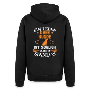 Ein Leben ohne Hunde - Unisex Premium Bio Zip Hoodie - Schwarz - Hinten - Nico (187cm)