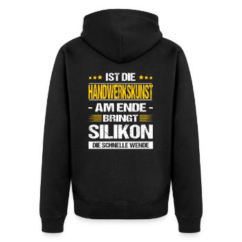 Heizungsbauer Spruch Heizungsbau Meister - Unisex Premium Bio Zip Hoodie - Schwarz - Hinten - Nico (187cm)