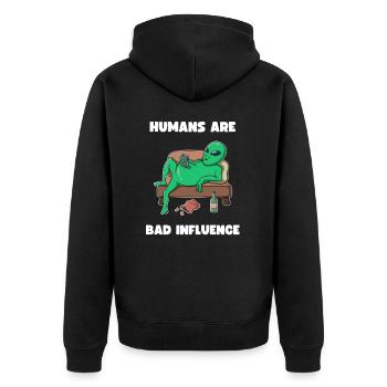 Personnes Mauvaise Influence Paresseuse Extraterrestre Humour - Veste à capuche bio Premium Unisexe - noir - Dos - Nico (187cm)