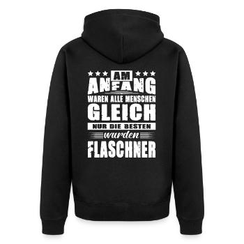 Am Anfang Waren Alle Menschen Gleich Flaschner - Unisex Premium Bio Zip Hoodie - Schwarz - Hinten - Nico (187cm)