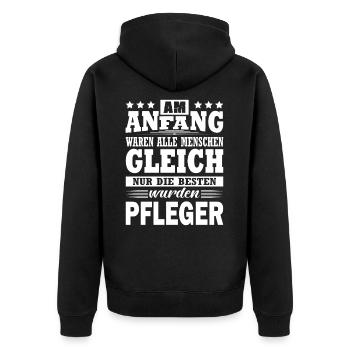 Am Anfang Waren Alle Menschen Gleich Pfleger - Unisex Premium Bio Zip Hoodie - Schwarz - Hinten - Nico (187cm)