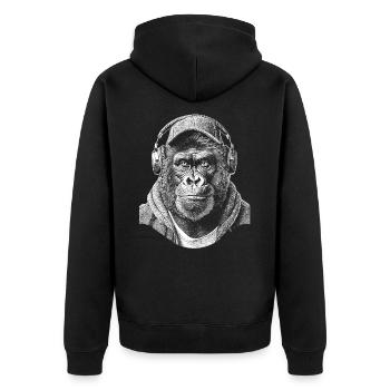 Gorilla Affe DJ Shirt - Unisex Premium Bio Zip Hoodie - Schwarz - Hinten - Nico (187cm)