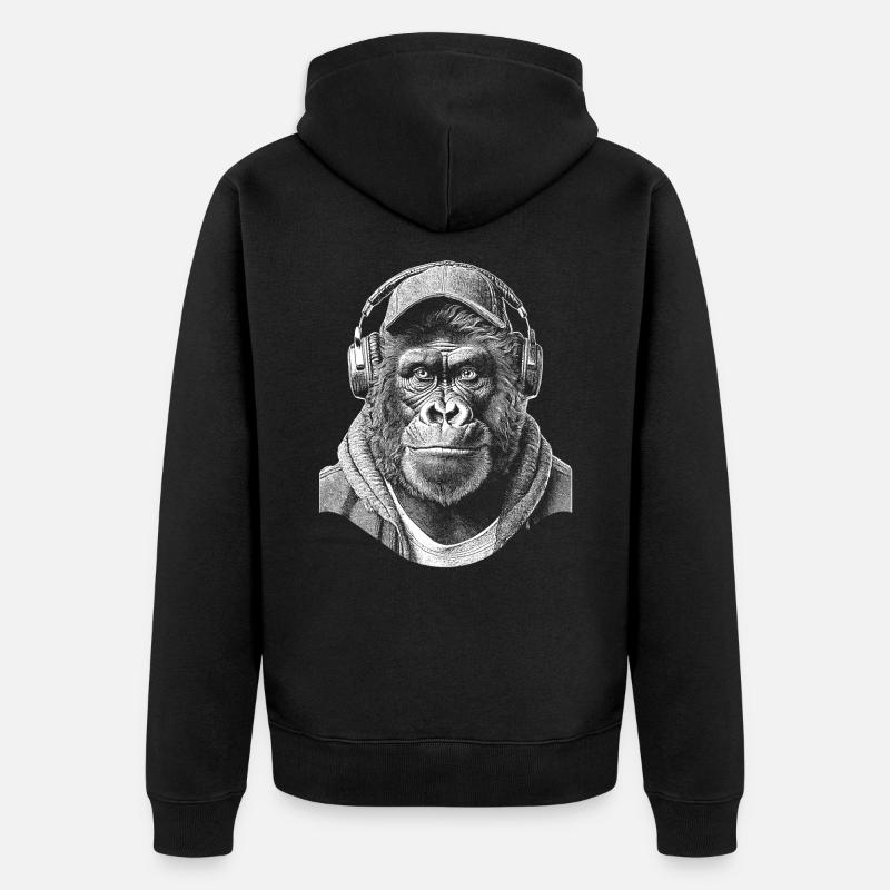 Chemise Gorilla Monkey DJ - Veste à capuche bio Premium Unisexe - noir