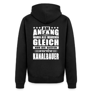 Am Anfang Waren Alle Menschen Gleich Kanalbauer - Unisex Premium Bio Zip Hoodie - Schwarz - Hinten - Nico (187cm)