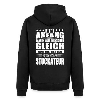 Am Anfang Waren Alle Menschen Gleich Stuckateur - Unisex Premium Bio Zip Hoodie - Schwarz - Hinten - Nico (187cm)
