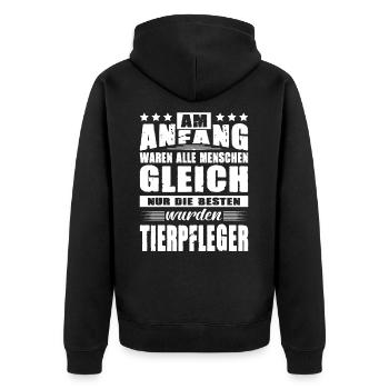Am Anfang Waren Alle Menschen Gleich Tierpfleger - Unisex Premium Bio Zip Hoodie - Schwarz - Hinten - Nico (187cm)