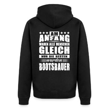 Am Anfang Waren Alle Menschen Gleich Bootsbauer - Unisex Premium Bio Zip Hoodie - Schwarz - Hinten - Nico (187cm)