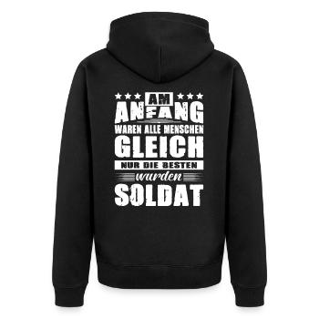 Am Anfang Waren Alle Menschen Gleich Soldat Armee - Unisex Premium Bio Zip Hoodie - Schwarz - Hinten - Nico (187cm)