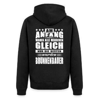 Am Anfang Waren Alle Menschen Gleich Brunnenbauer - Unisex Premium Bio Zip Hoodie - Schwarz - Hinten - Nico (187cm)