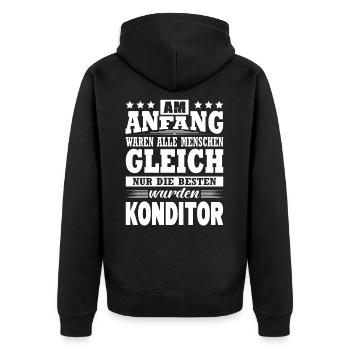 Am Anfang Waren Alle Menschen Gleich Konditor - Unisex Premium Bio Zip Hoodie - Schwarz - Hinten - Nico (187cm)