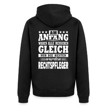 Am Anfang Waren Alle Menschen Gleich Rechtspfleger - Unisex Premium Bio Zip Hoodie - Schwarz - Hinten - Nico (187cm)