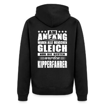 Am Anfang Waren Alle Menschen Gleich Kipperfahrer - Unisex Premium Bio Zip Hoodie - Schwarz - Hinten - Nico (187cm)