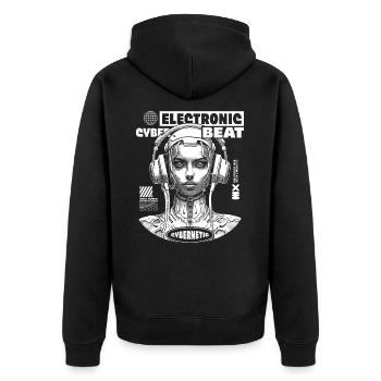 Elektronische Cyber Beats auf futuristischen Shirt - Unisex Premium Bio Zip Hoodie - Schwarz - Hinten - Nico (187cm)