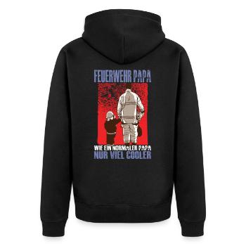 Feuerwehr Papa Wie Ein Normaler Papa Nur Cooler - Unisex Premium Bio Zip Hoodie - Schwarz - Hinten - Nico (187cm)
