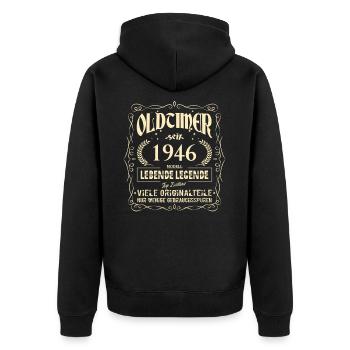 Oldtimer 1946 Geburtstag Lebende Legende Vintage - Unisex Premium Bio Zip Hoodie - Schwarz - Hinten - Nico (187cm)