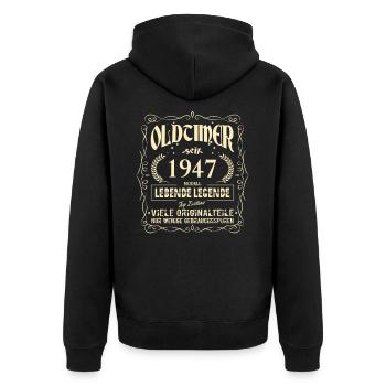 Oldtimer 1947 Geburtstag Lebende Legende Vintage - Unisex Premium Bio Zip Hoodie - Schwarz - Hinten - Nico (187cm)