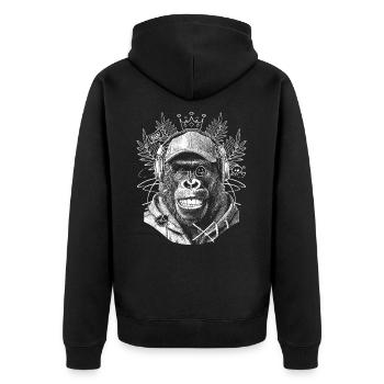 Kreatives Gorilla-Musik-T-Shirt für Fans - Unisex Premium Bio Zip Hoodie - Schwarz - Hinten - Nico (187cm)