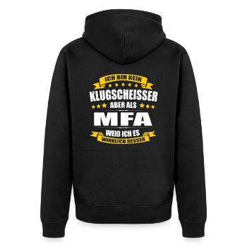 Ich Bin Kein Klugscheisser MFA Arzthelferin - Unisex Premium Bio Zip Hoodie - Schwarz - Hinten - Nico (187cm)