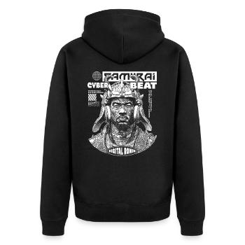 Manga Samurai T-Shirt mit Techno-Twist - Unisex Premium Bio Zip Hoodie - Schwarz - Hinten - Nico (187cm)