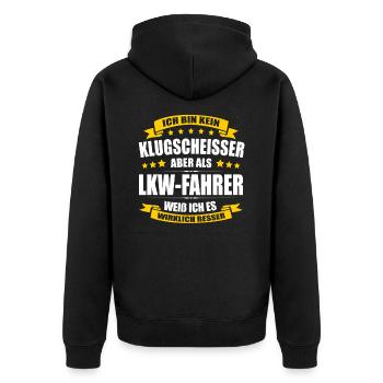 Ich Bin Kein Klugscheisser LKW-Fahrer Trucker LKW - Unisex Premium Bio Zip Hoodie - Schwarz - Hinten - Nico (187cm)
